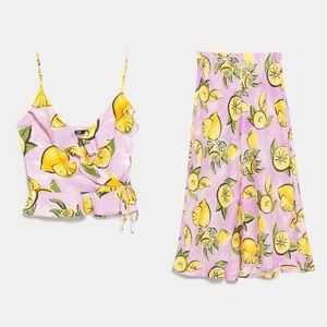 Zara Pink Lemons Set Skirt & Top XS